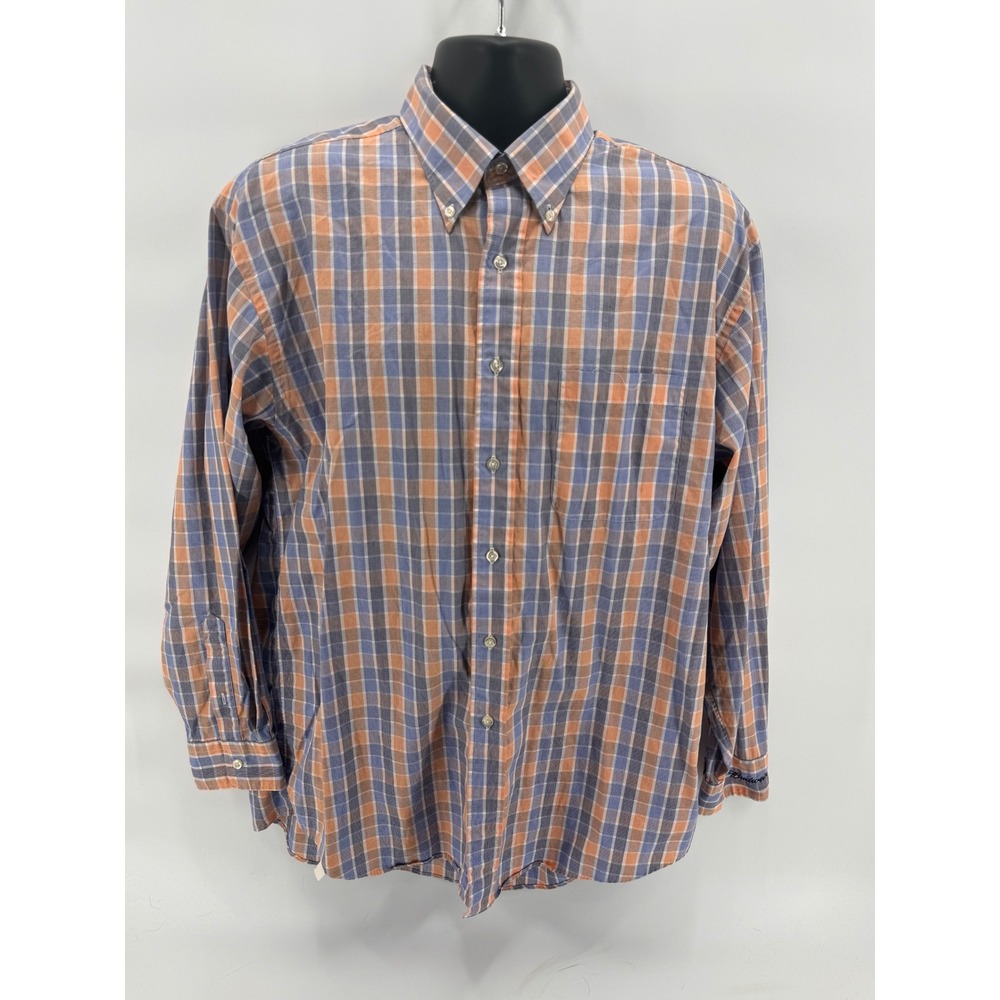 Budweiser Anheuser-Busch Plaid Shirt Mens Large L Long Sleeve Blue Orange Cotton - Picture 2 of 7